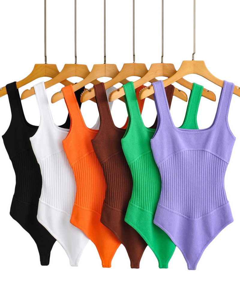 Leggings Ajustados de Tejido Elástico con Cuello en V y Sin Mangas