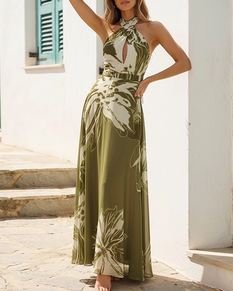 Conjunto de Baño Halter en Verde y Blanco