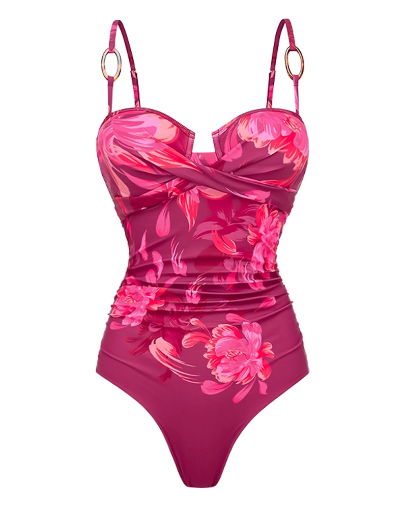 Traje de Baño de Una Pieza con Diseño Floral Abstracto
