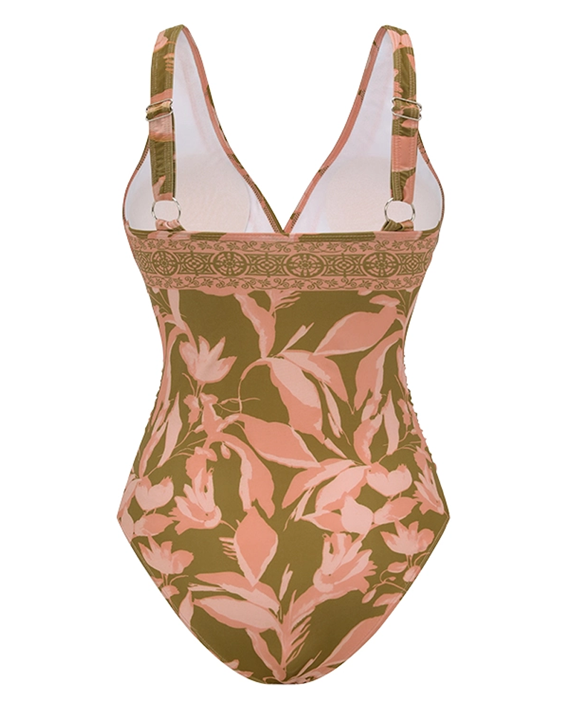 Conjunto de Baño con Estampado de Malla y Escote en V