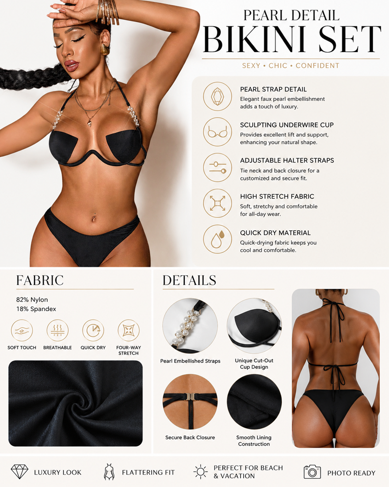 Conjunto de Bikini Seductor con Detalles Metálicos y Tiras Halter