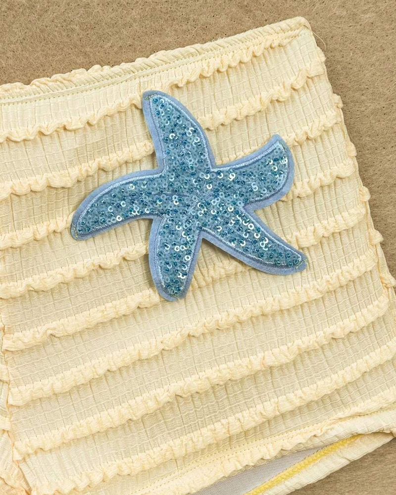 Conjunto de Bikini de Dos Piezas con Bordado de Estrella de Mar y Diseño Halter