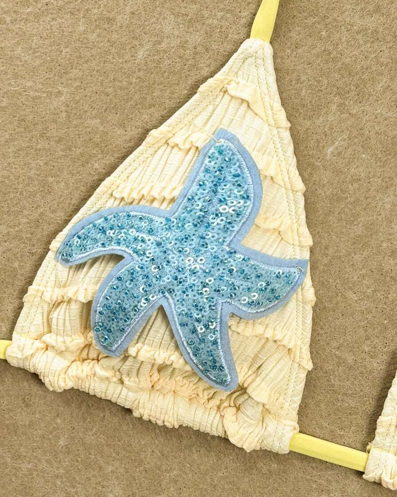 Conjunto de Bikini de Dos Piezas con Bordado de Estrella de Mar y Diseño Halter