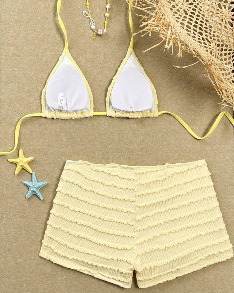 Conjunto de Bikini de Dos Piezas con Bordado de Estrella de Mar y Diseño Halter