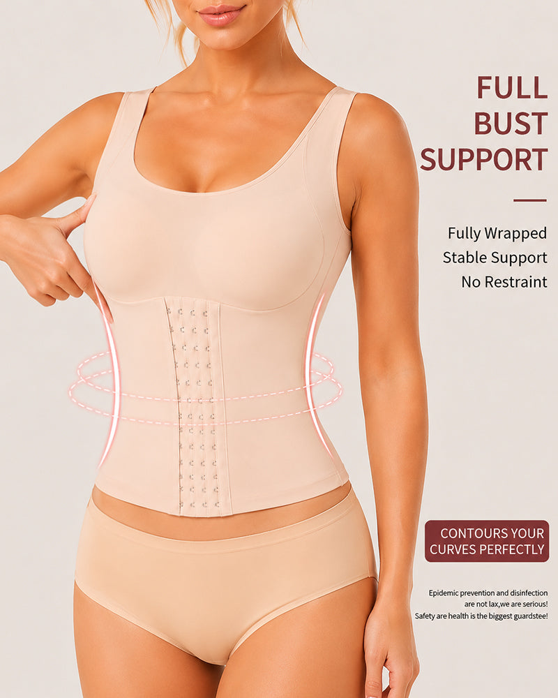 Chaleco moldeador sin costuras con control de abdomen y cierre frontal 4 en 1, sin alambres y diseño de espalda cruzada