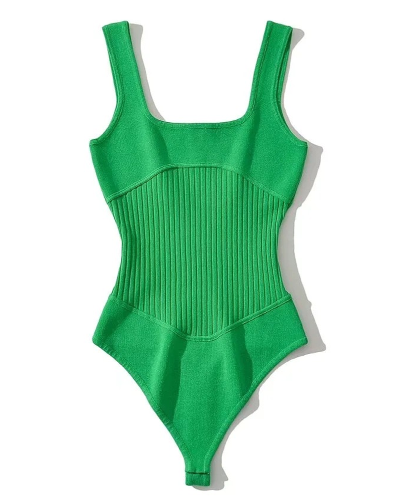 Leggings Ajustados de Tejido Elástico con Cuello en V y Sin Mangas