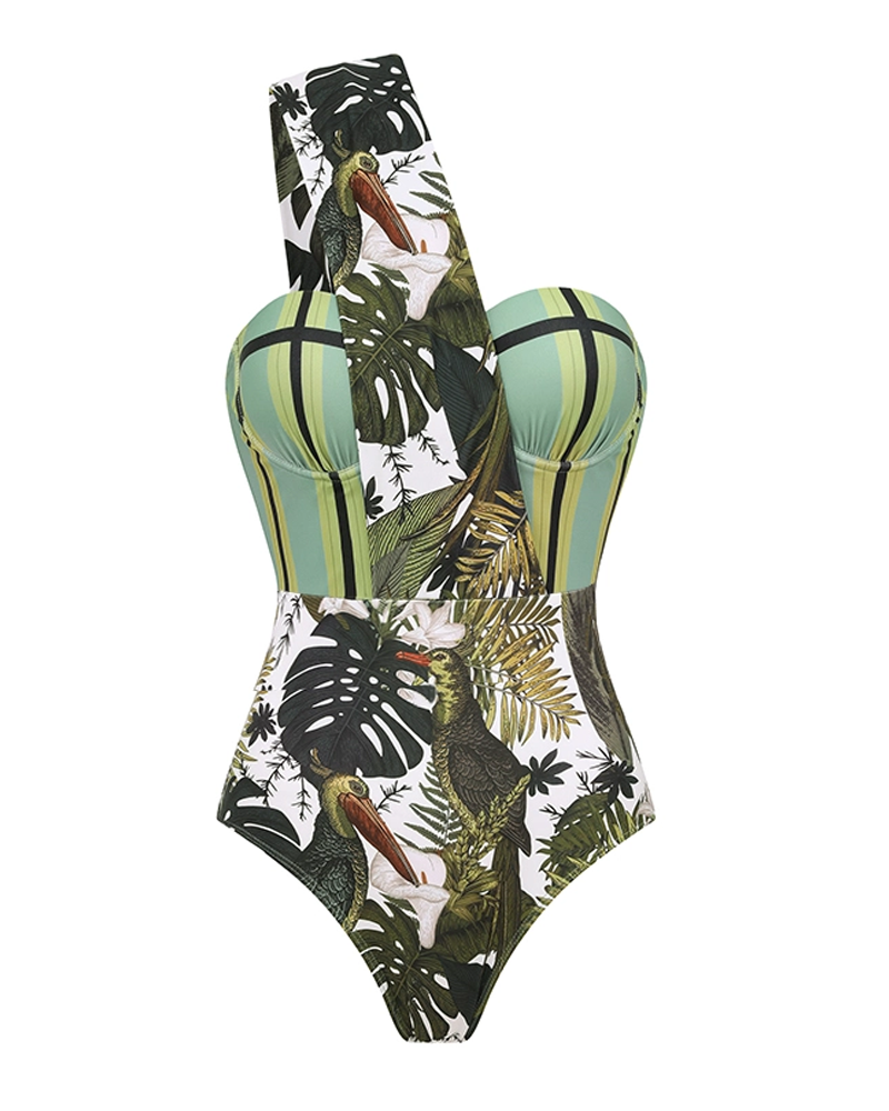 Conjunto de baño con tirantes regulables y diseño en verde