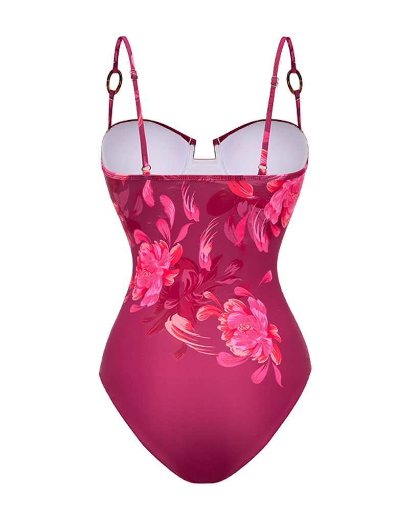 Traje de Baño de Una Pieza con Diseño Floral Abstracto