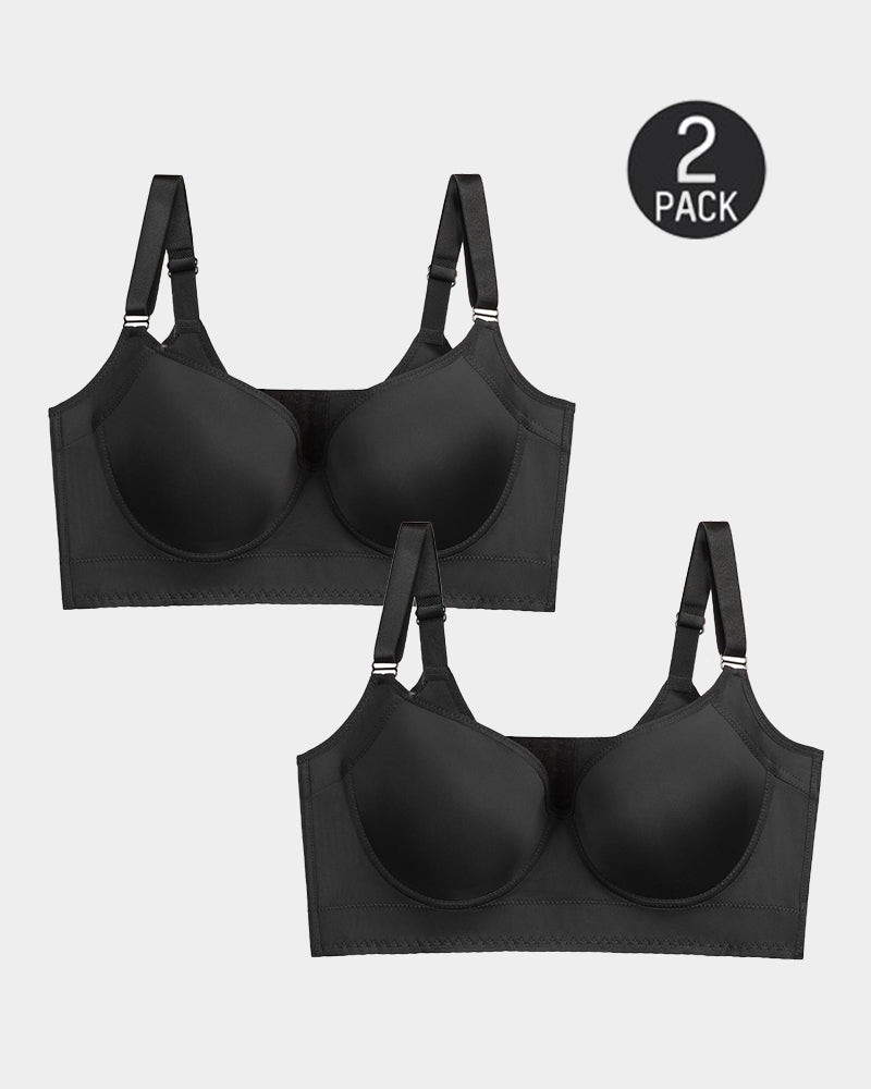 [Paquete de 2] Sujetador Push Up de Alta Compresión con Copas Completas - Color Negro