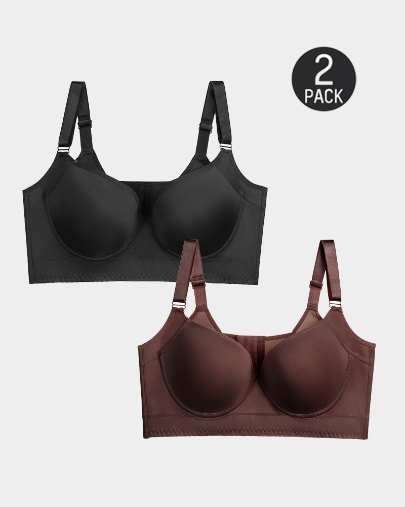 [Pack de 2] Sujetador Push Up de Alta Compresión con Copas Completas - Negro y Marrón
