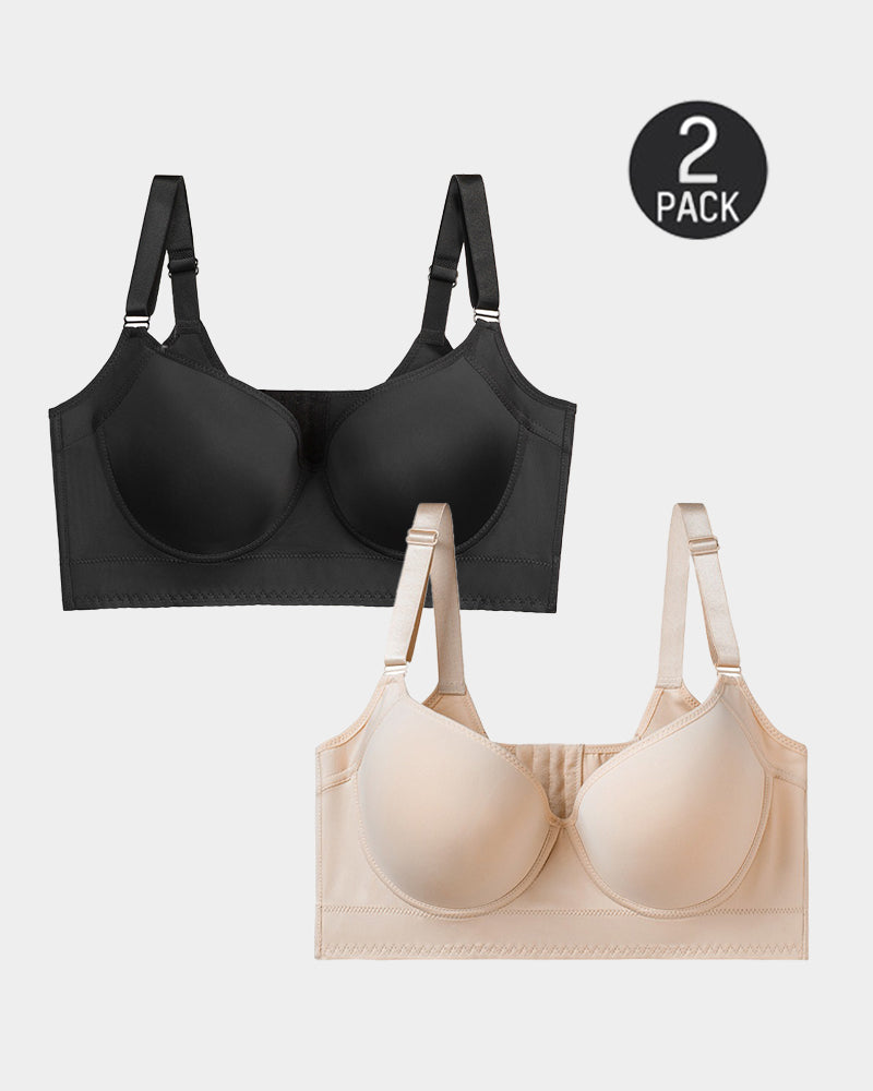[2-Pack] Sujetador Push Up de Copas Completas con Alta Compresión y Soporte Extra Firme - Marrón y Negro