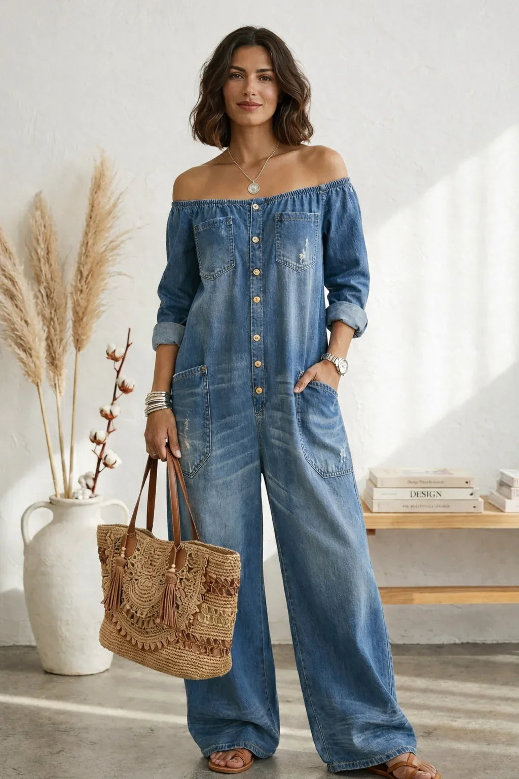 Vega mono de denim algodón con lavado vintage