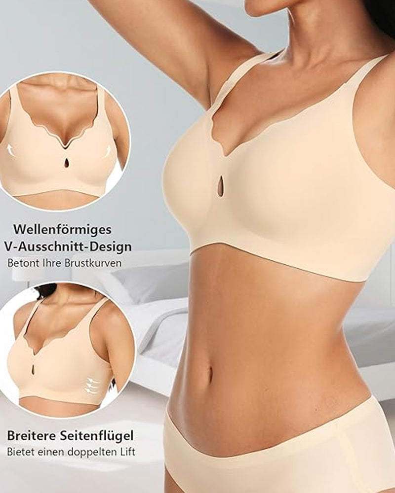 "Sostén sin alambres con diseño de gota de agua y sin costuras" podría reescribirse como: "Sostén sin aros con diseño de gota de agua y sin costuras".