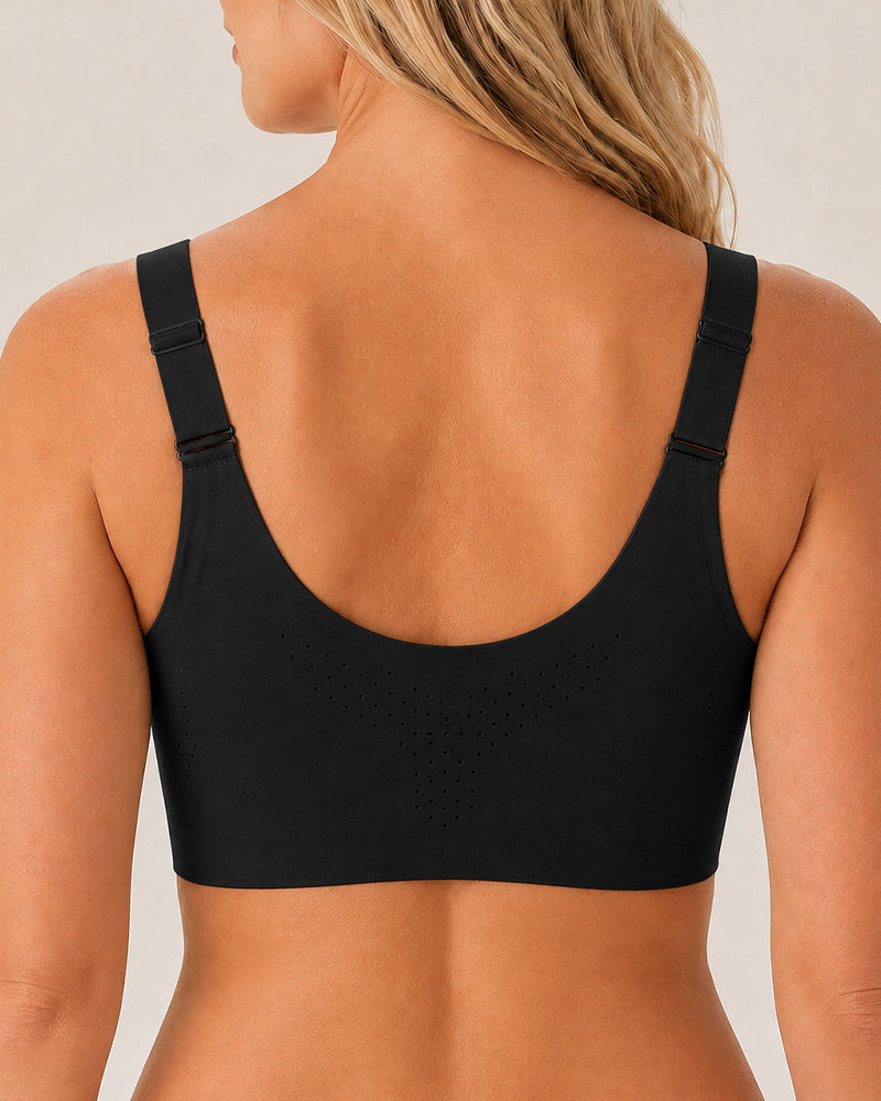 Top sin costuras con cierre frontal y efecto push-up transpirable