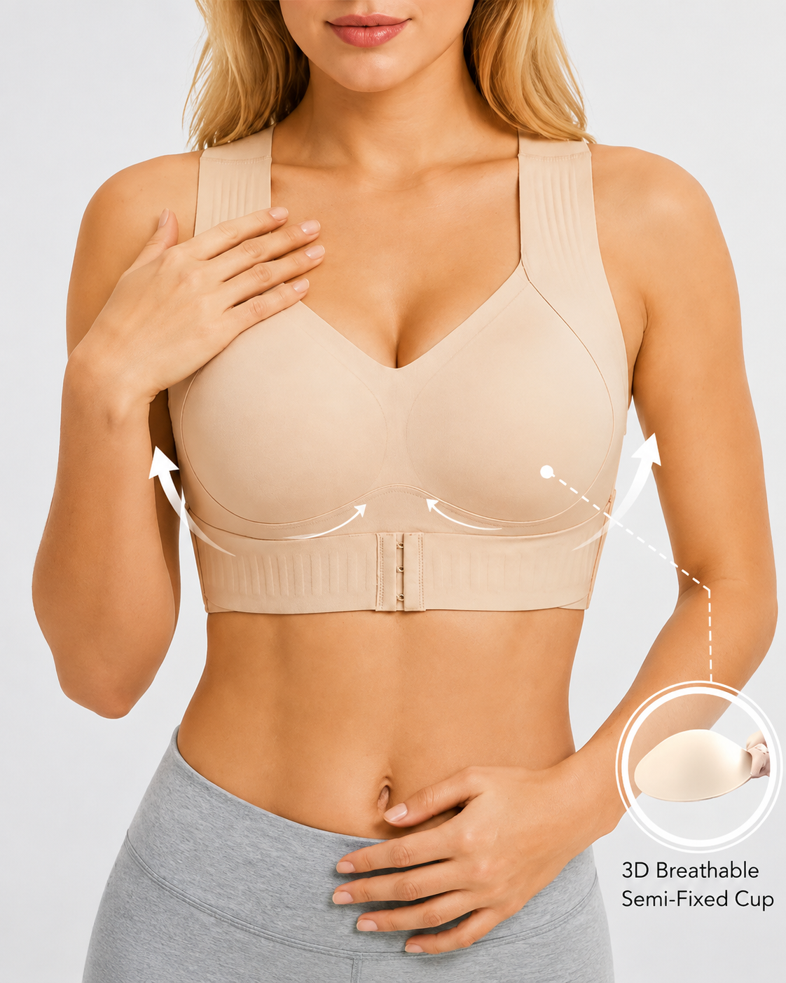 Sostén Sin Costuras con Soporte Postural, Cierre Frontal y Espalda Cruzada