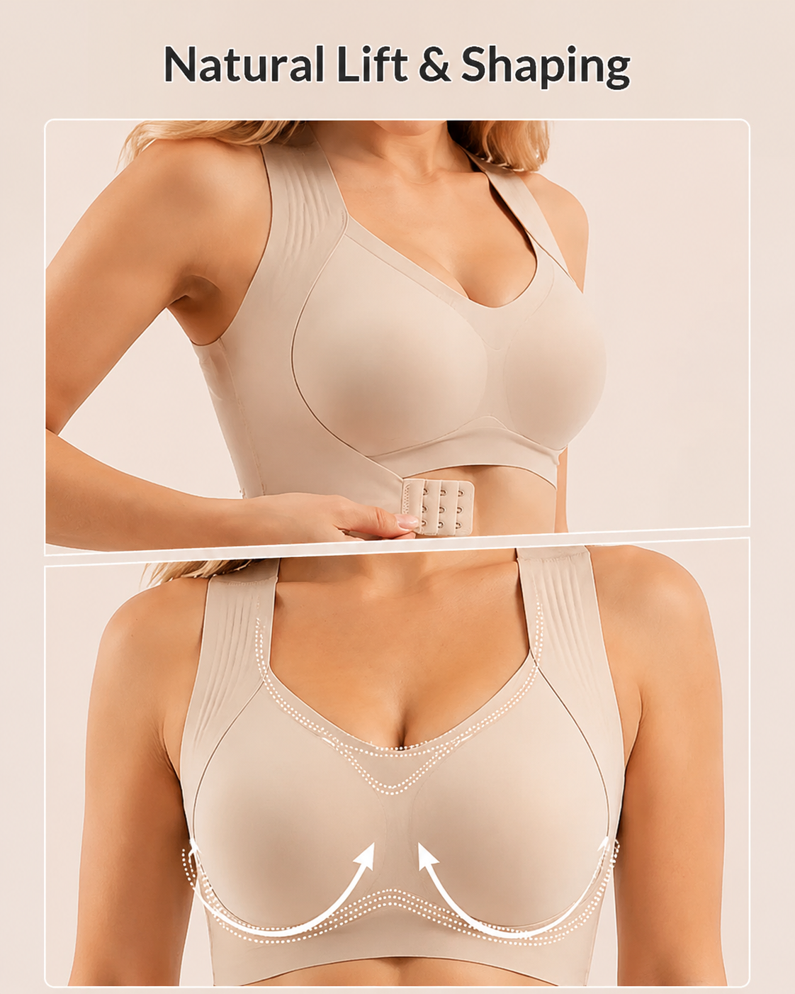 Sostén Sin Costuras con Soporte Postural, Cierre Frontal y Espalda Cruzada
