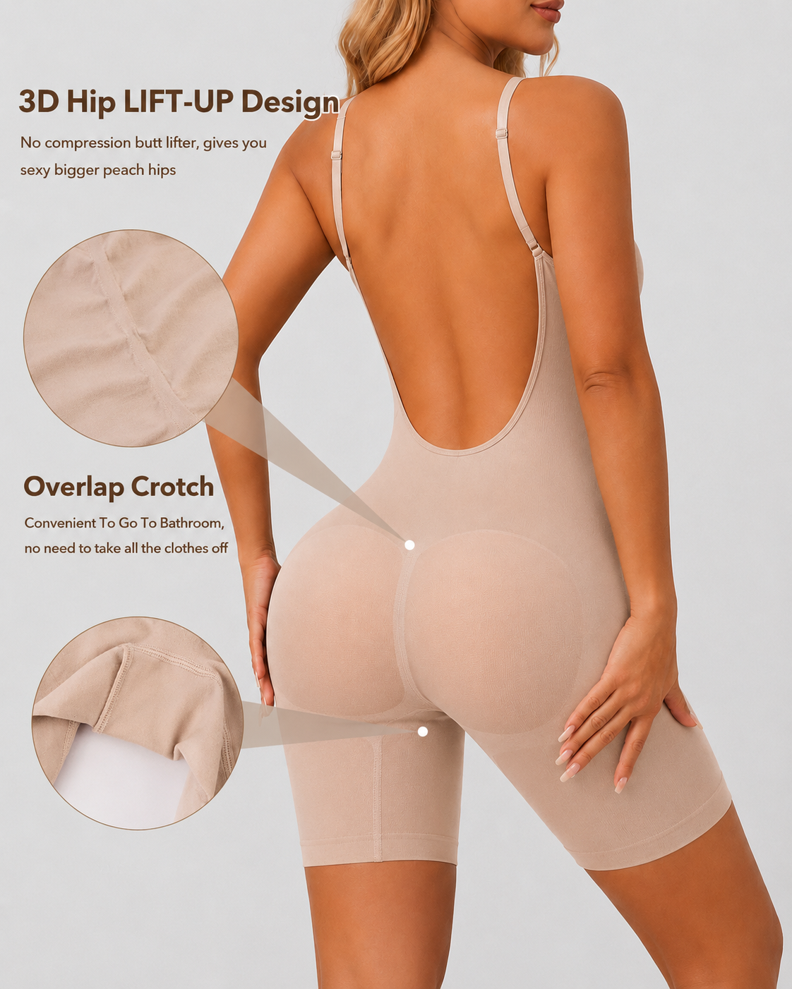 Faja Abdomen Sin Costuras con Escote en V Profundo y Diseño Sin Espalda