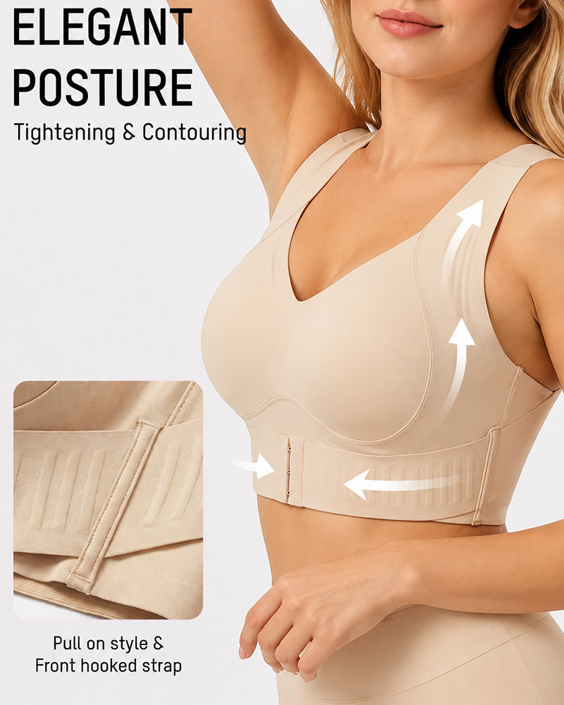 Sostén Sin Costuras con Soporte Postural, Cierre Frontal y Espalda Cruzada