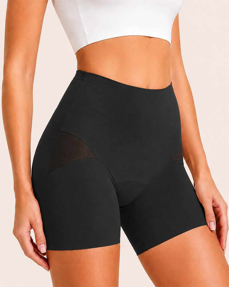 Conjunto de 2 Pantalones Cortos de Cintura Alta Sin Costuras con Control Abdomen y Malla Transpirable