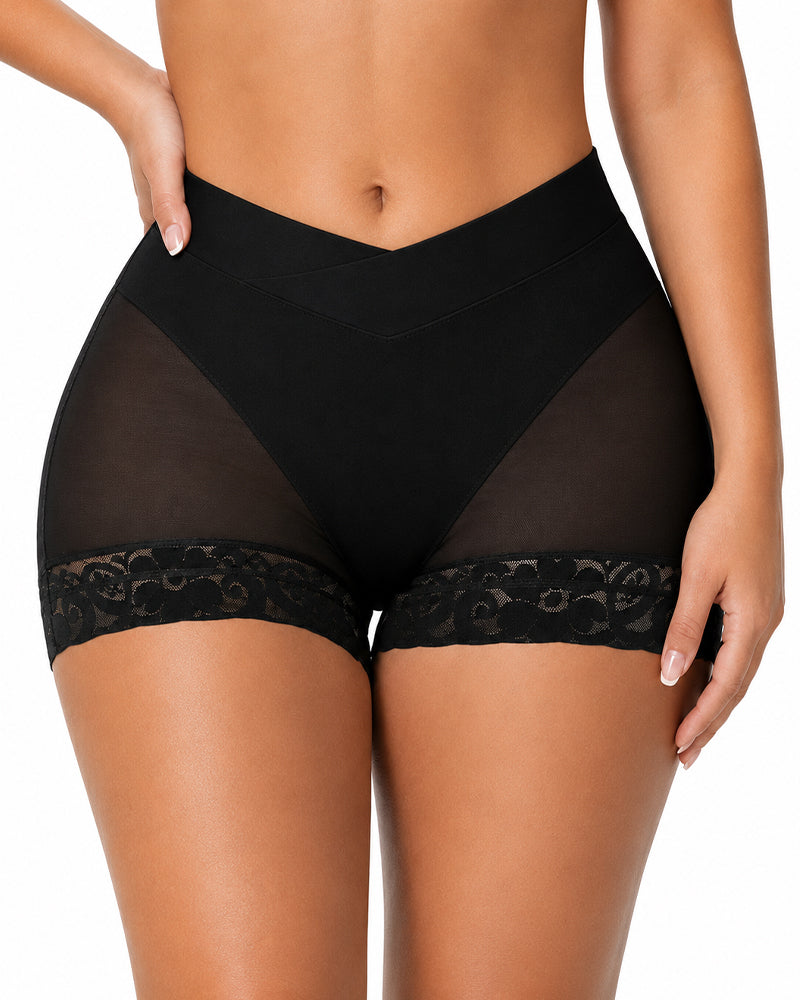 Panties Modeladores de Malla Transparente con Control de Abdomen y Levantamiento de Glúteos - Diseño V Crossover