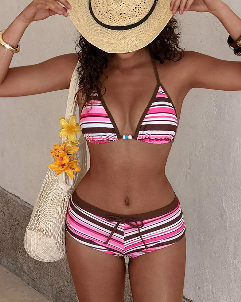 Conjunto de Bikini de Rayas Colorblock para Playa