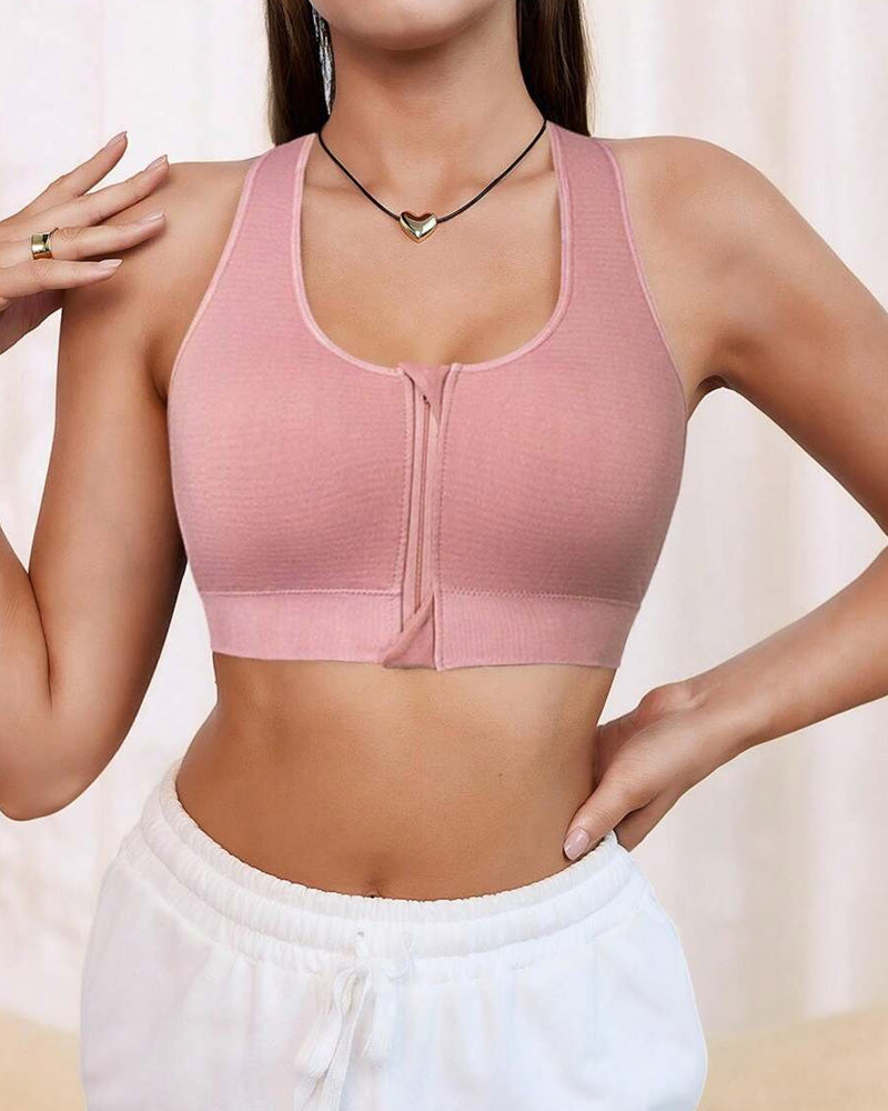 Top Deportivo Elástico Sin Costuras con Cremallera para Mujeres