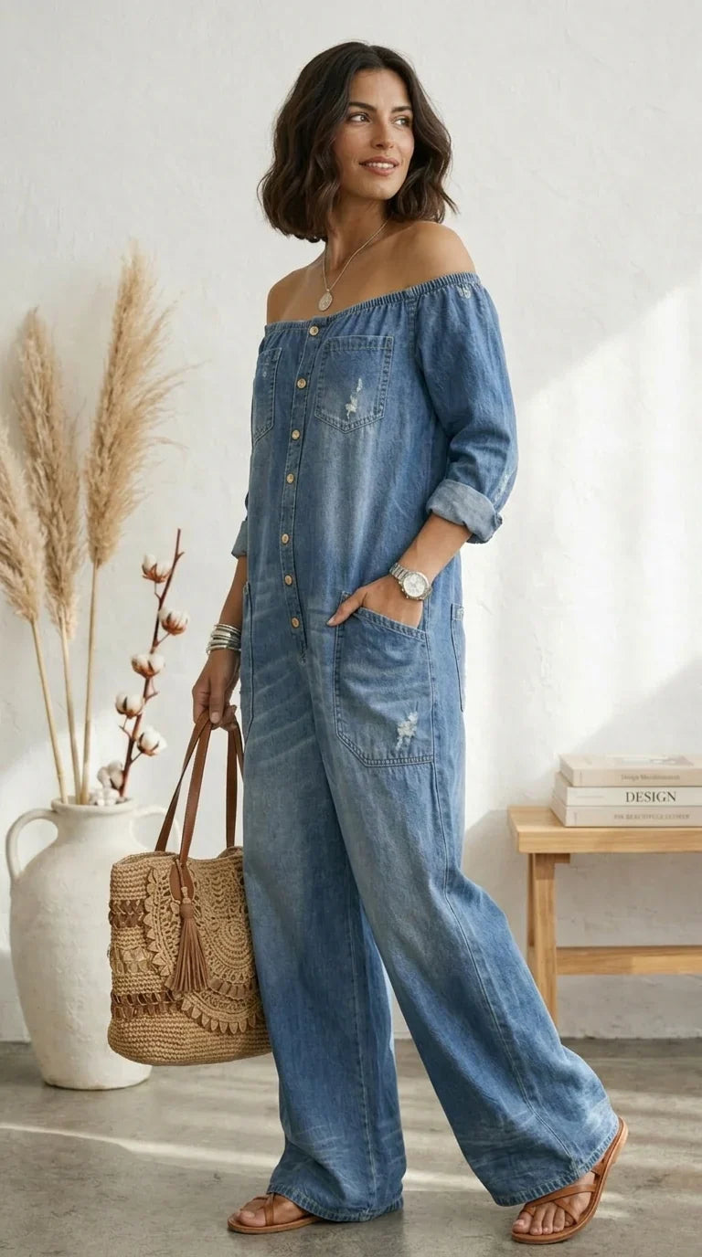 Vega mono de denim algodón con lavado vintage