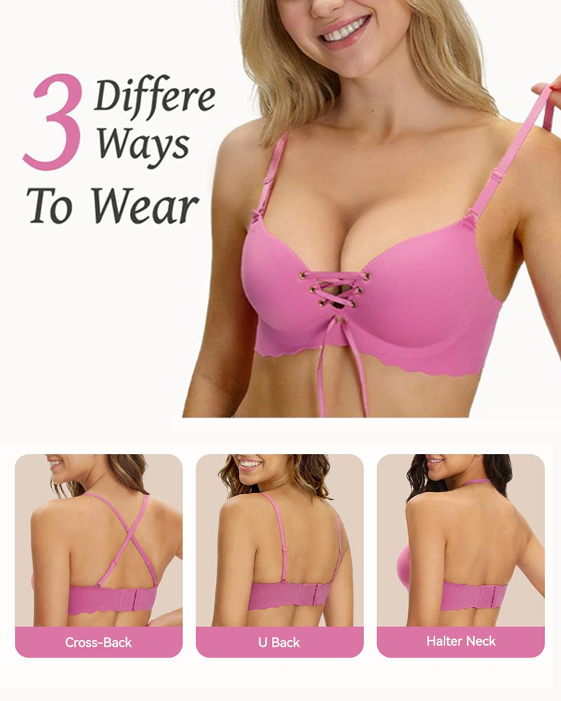 Sujetador sin alambres con tirantes desmontables y diseño push-up ajustable para mayor comodidad