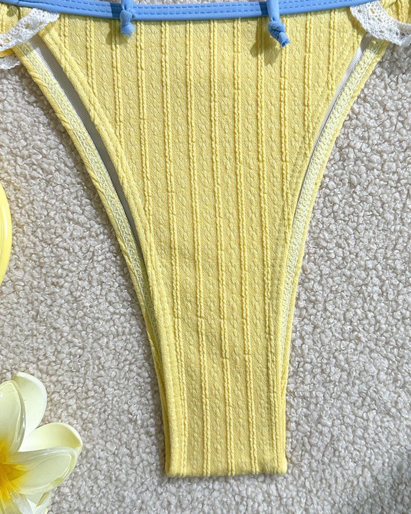 Bikini de Playa con Volantes y Tirantes en V Profundo para Vacaciones