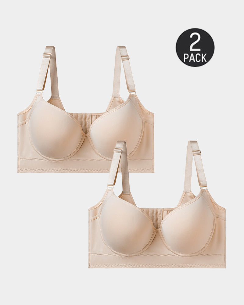 [2-Pack] Sujetador Push Up de Alta Compresión con Copas Completas - Color Beige