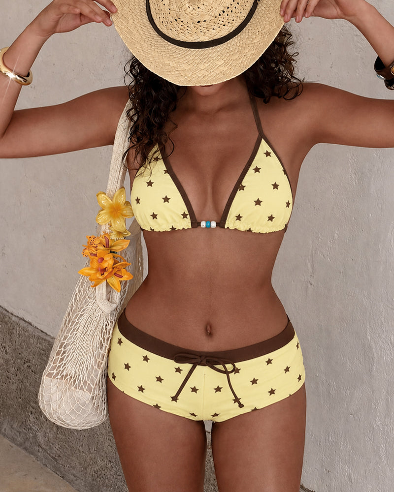 Conjunto de Bikini de Rayas Colorblock para Playa