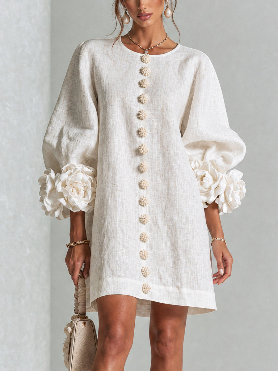Carla | Vestido Corto Floral Blanco con Botones