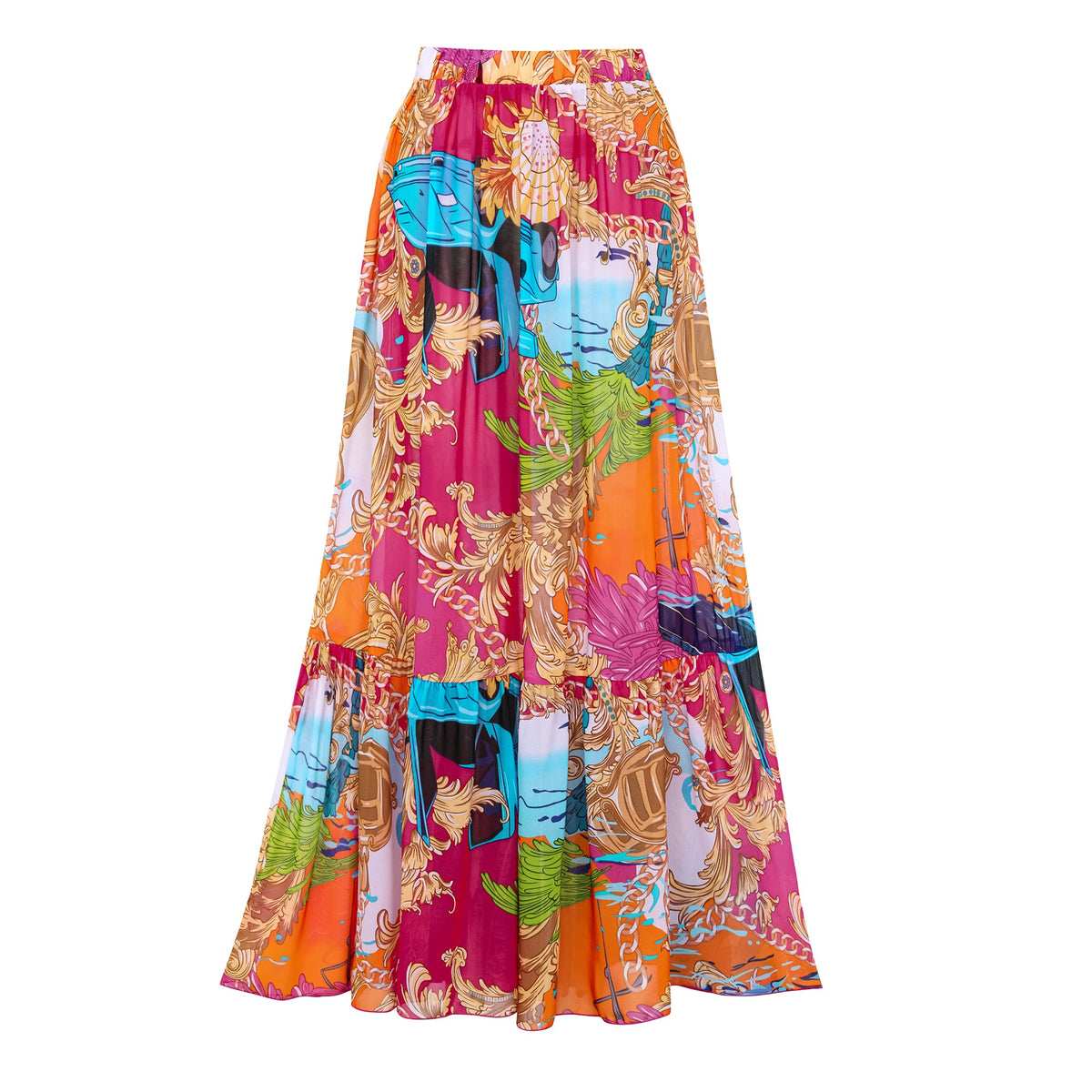 Conjunto de Baño de Una Pieza con Estampado de Concha y Sarong/Falda