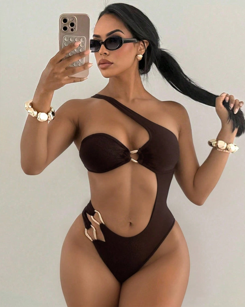 Sexy Bañador de Una Pieza con Espalda Descubierta y Corte en los Hombros