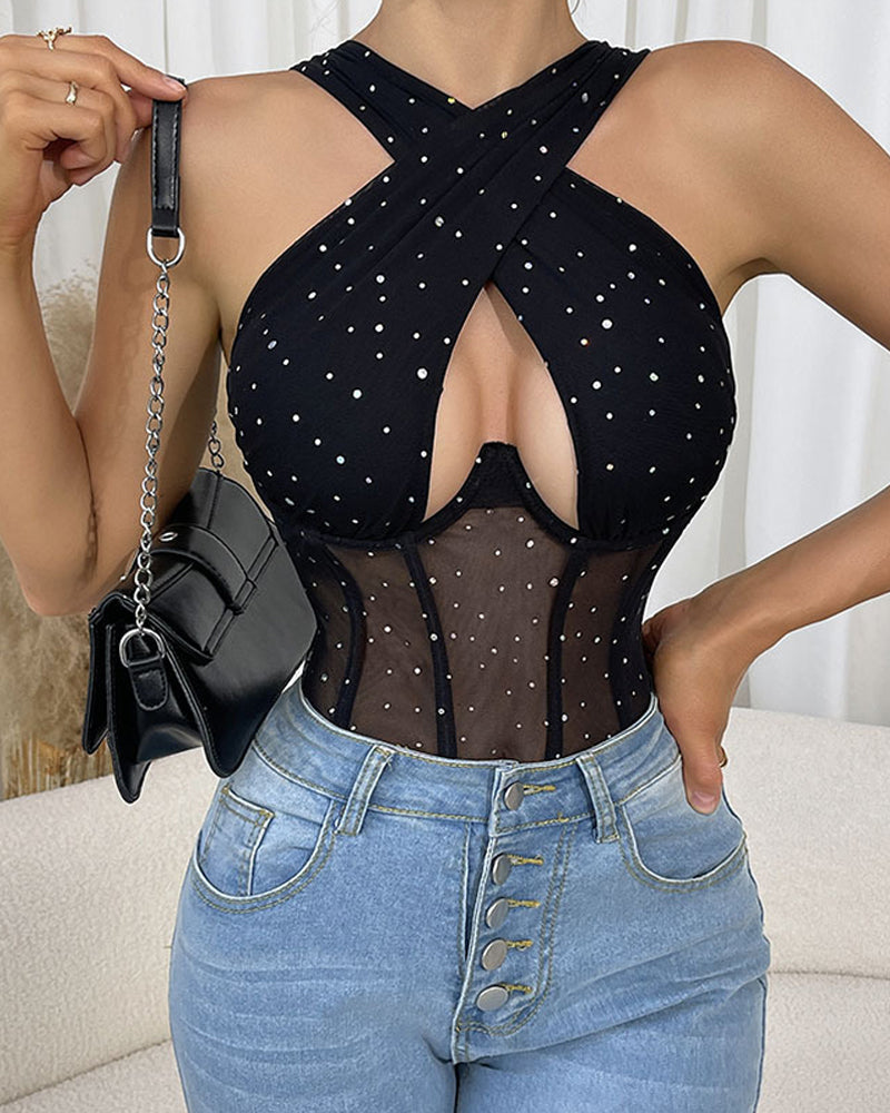 Sexy Body de Malla con Tiras Cruzadas