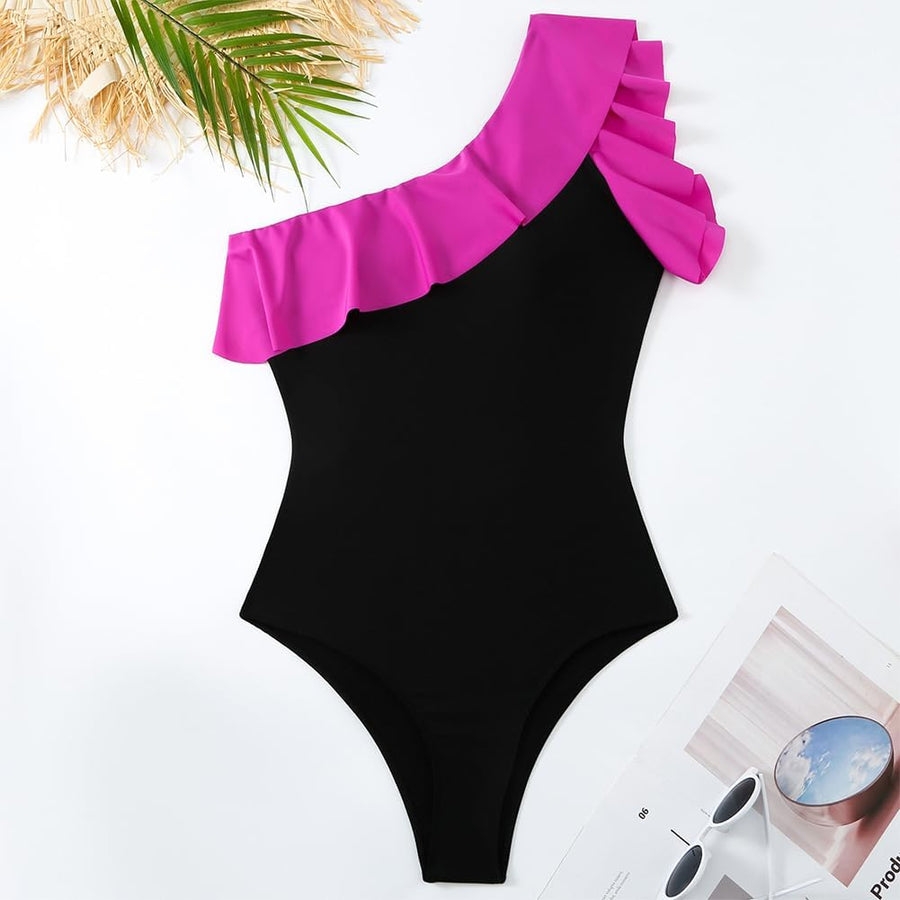 Floralshe® Bañador de Una Pieza para Mujeres con Falda Sarong y Cubierta de Playa Retro con Estampado Floral