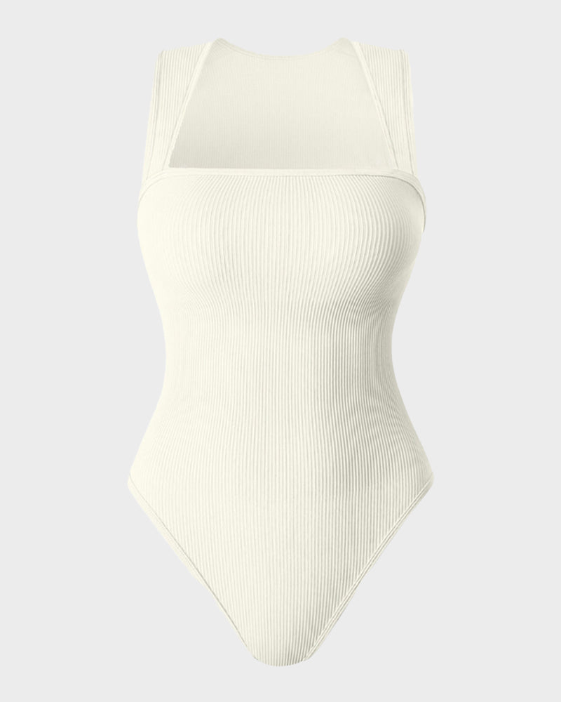 Vestido ajustado con escote cuadrado y tirantes de canalé