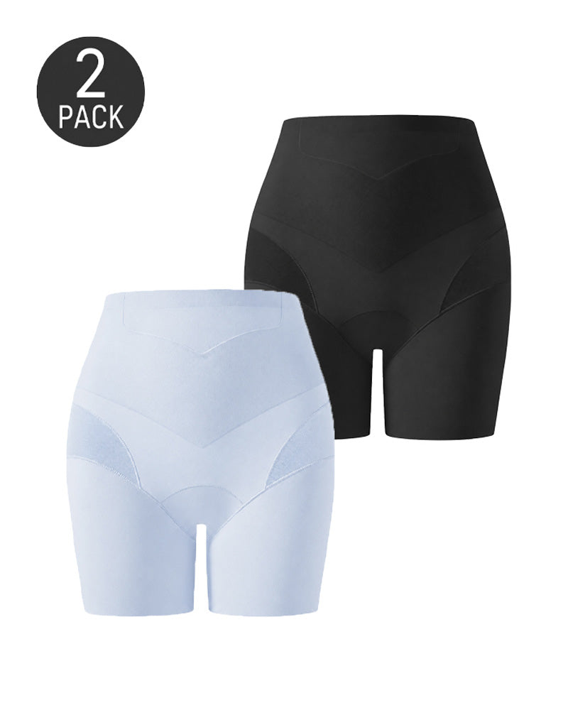 Conjunto de 2 Pantalones Cortos de Cintura Alta Sin Costuras con Control Abdomen y Malla Transpirable