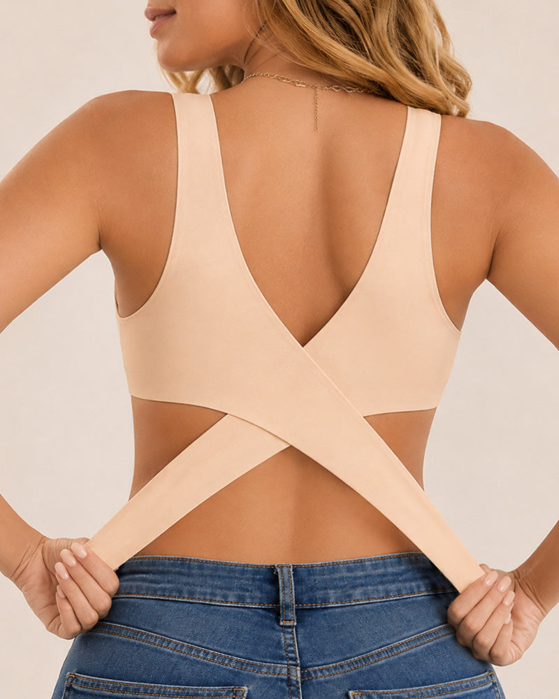 Sujetador Push Up Sin Costuras con Cierre Frontal y Espalda Cruzada