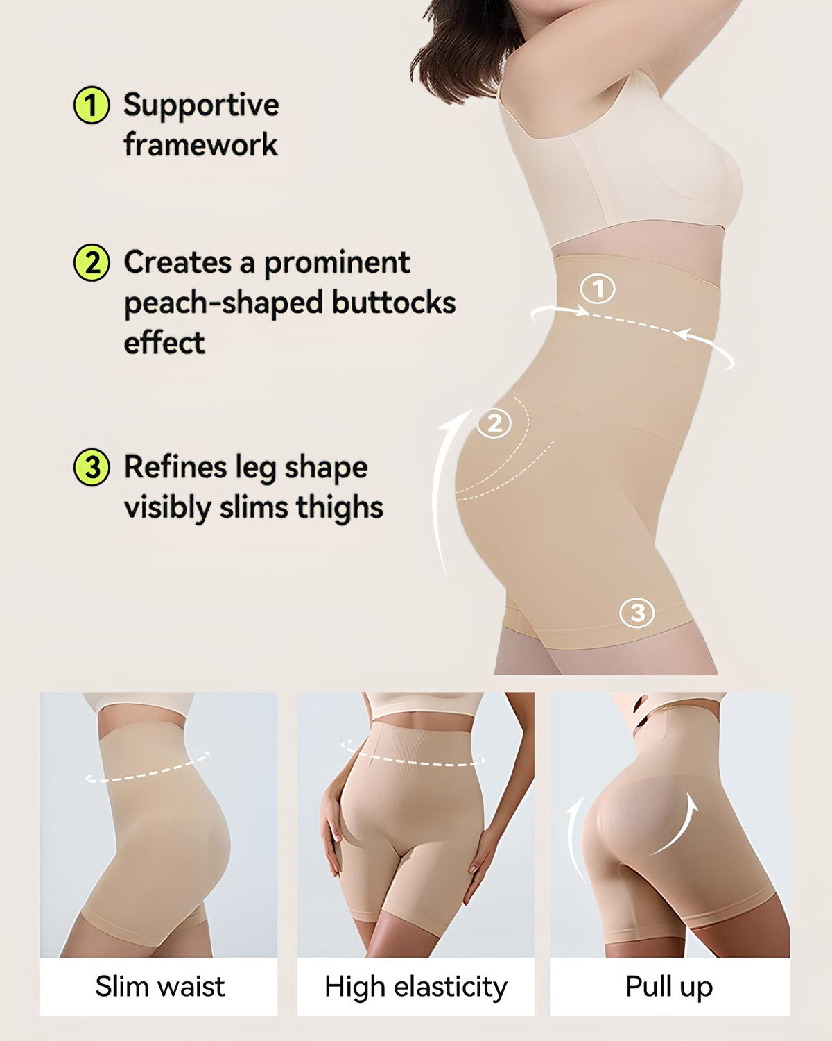 Shorts Moldeadores Sin Costuras para Control de Abdomen y Realce de Glúteos Femeninos