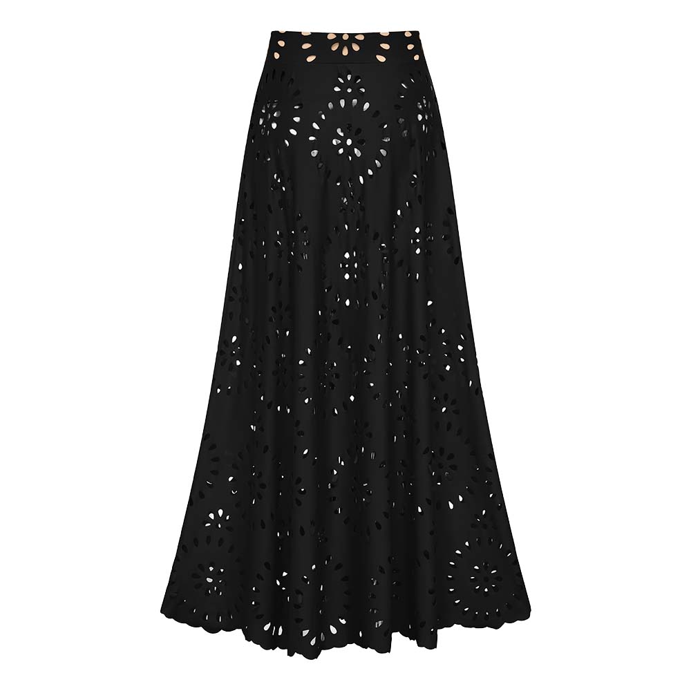 Conjunto de Baño Negro de Una Pieza con Falda de Corte Láser