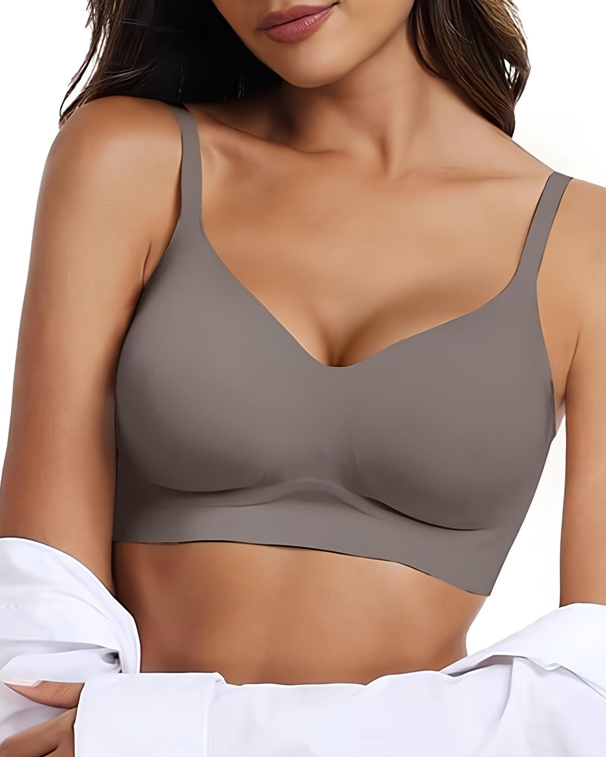 Sujetador sin costuras para mujer con escote en V, transpirable y almohadillas moldeadoras extraíbles