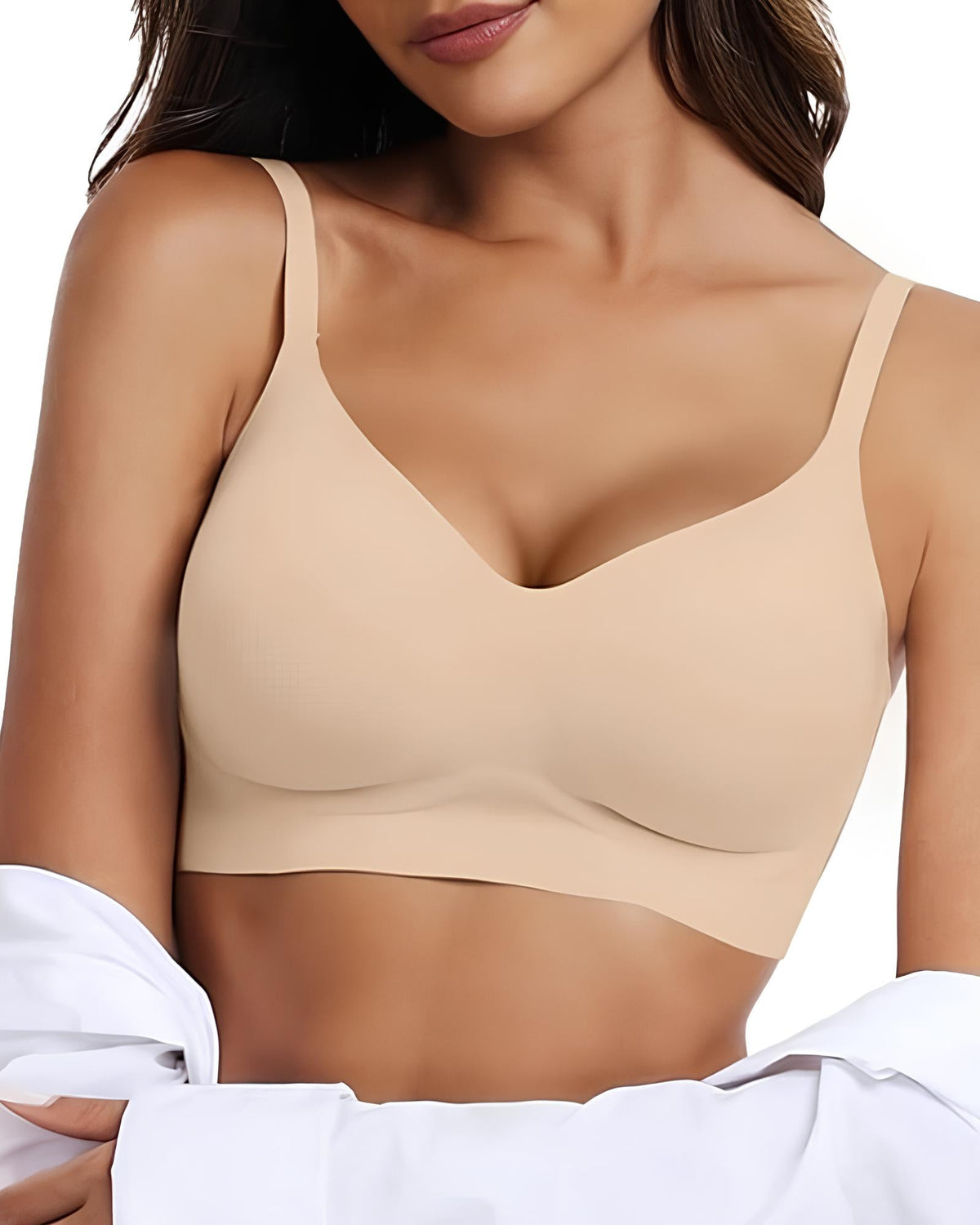 Sujetador sin costuras para mujer con escote en V, transpirable y almohadillas moldeadoras extraíbles