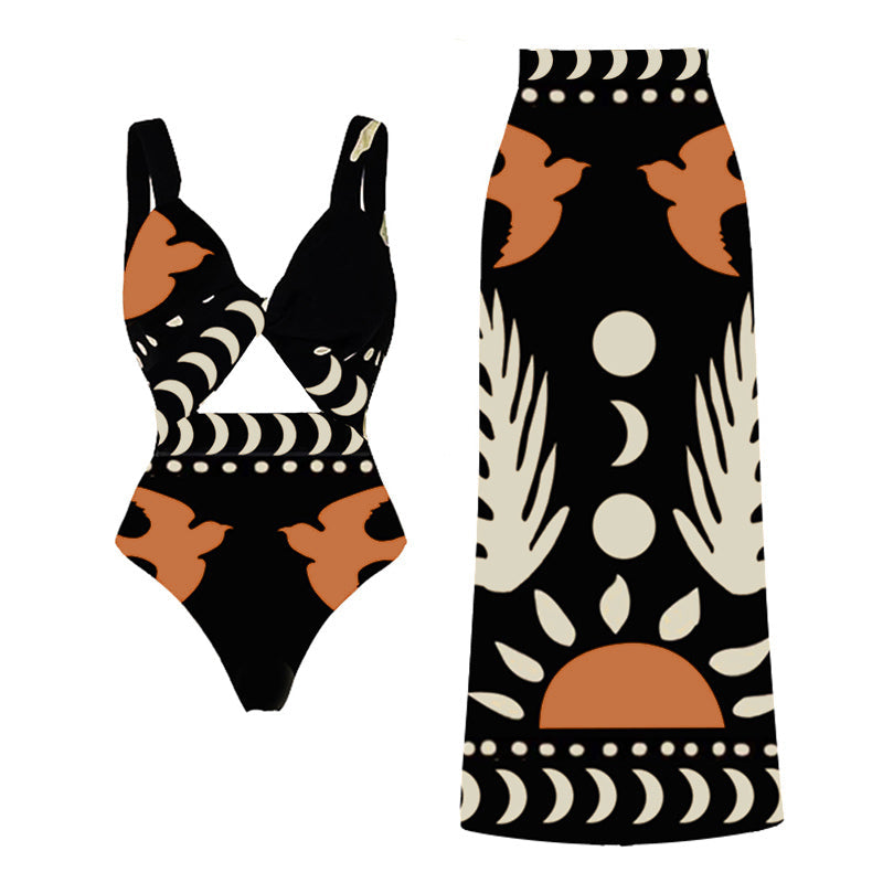 Bikini de un solo hombro con pantalones o falda de cintura alta