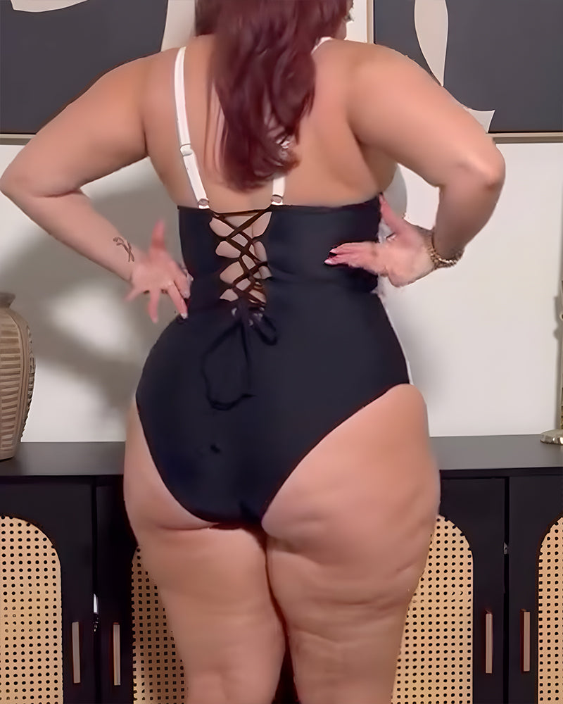 Baño de una pieza para mujer con control abdominal y espalda cruzada en V