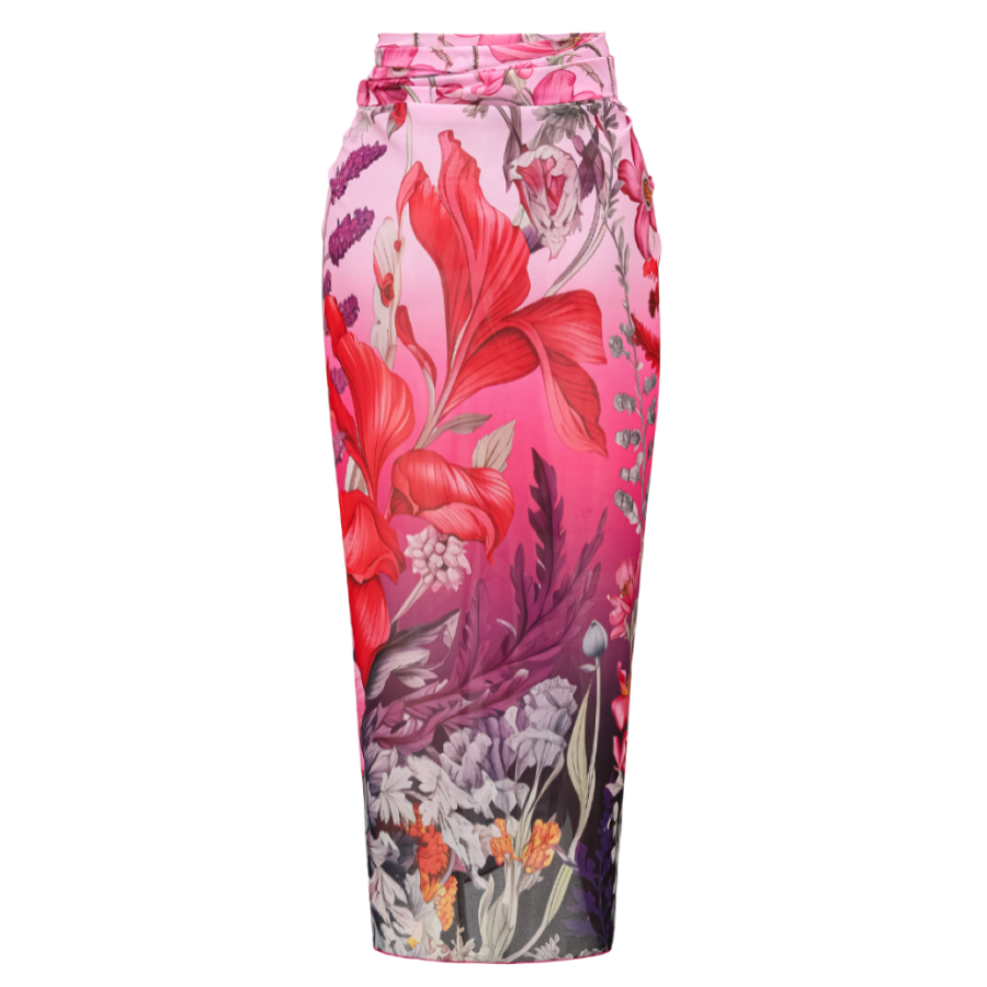 Traje de Baño de Una Pieza con Estampado Floral Arrugado y Sarong