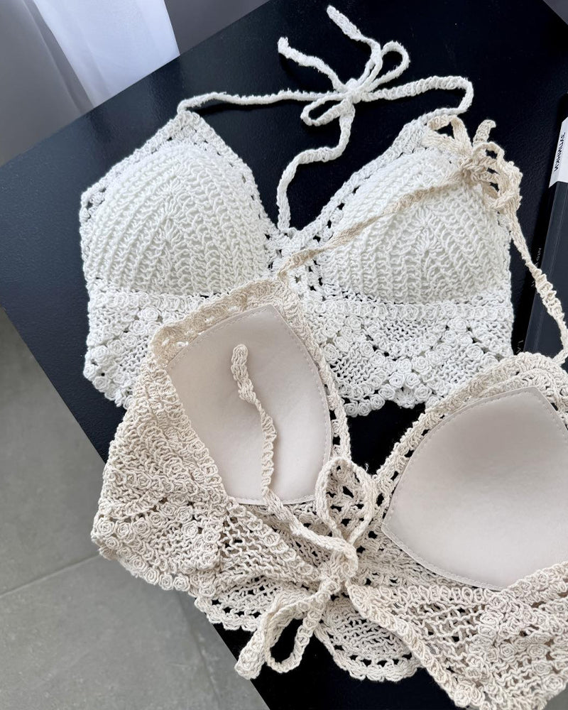 Chaleco Halter de Punto con Espalda Descubierta para Vacaciones Playeras
