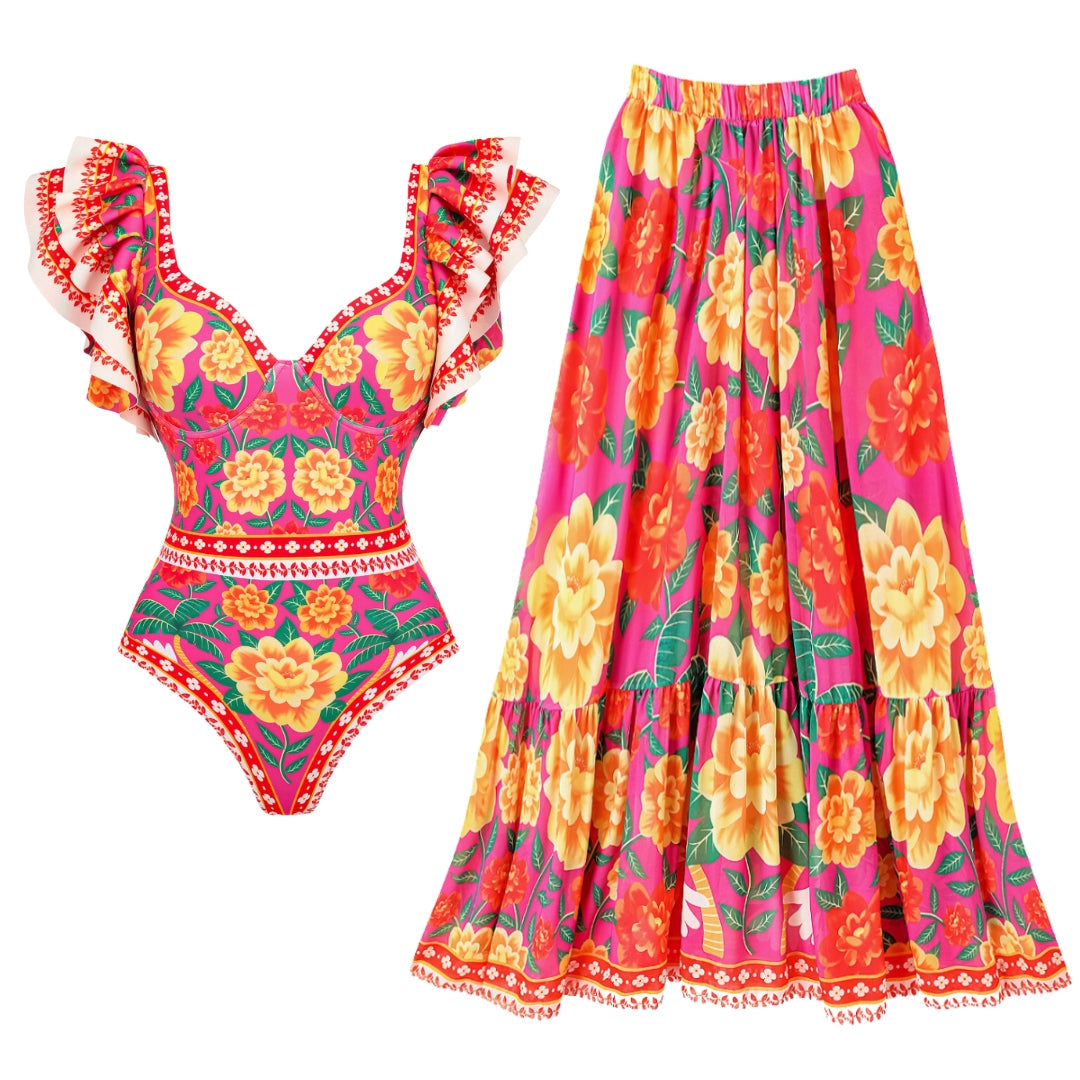 Una Pieza de Baño con Volantes y Sarong