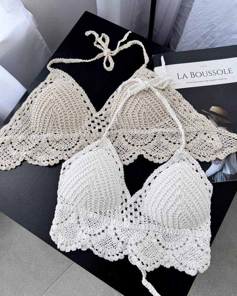 Chaleco Halter de Punto con Espalda Descubierta para Vacaciones Playeras
