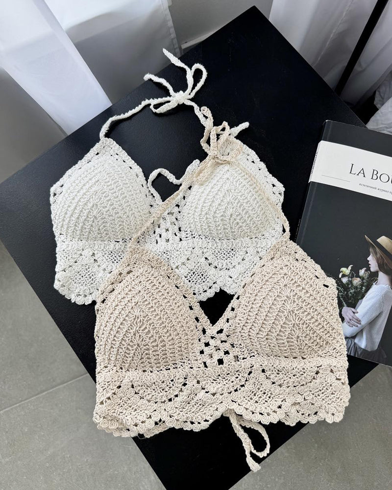 Chaleco Halter de Punto con Espalda Descubierta para Vacaciones Playeras